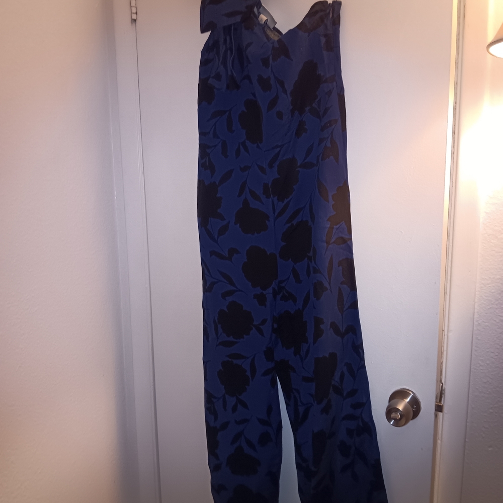 Kate Spade Blue and Black Floral Jumpsuit